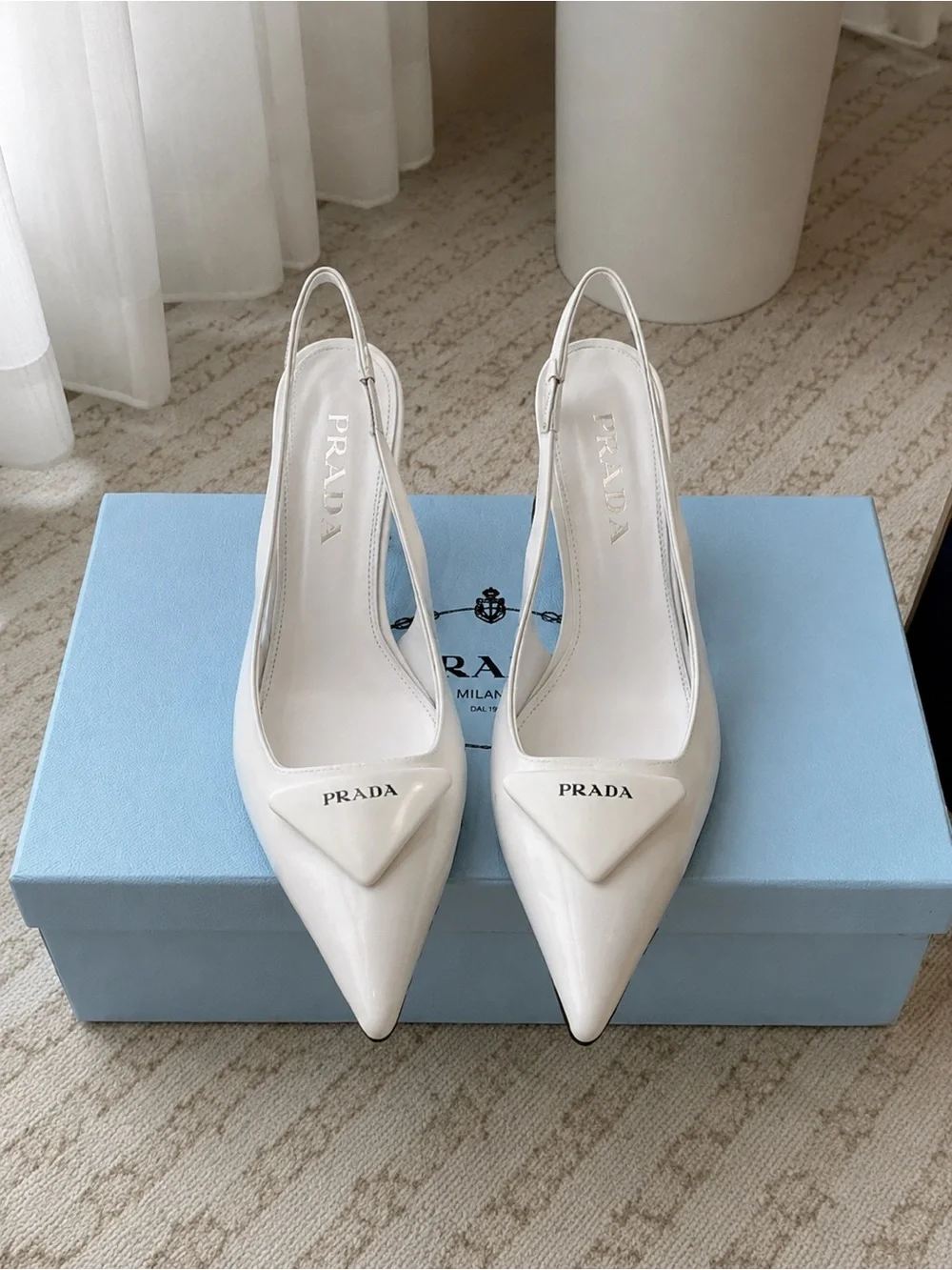 Prada White Patent Pointed-Toe Slingback Pumps